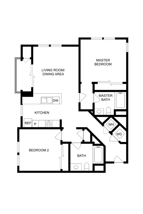 Floor plan for 2 beds, 2 baths, 1130 sqft